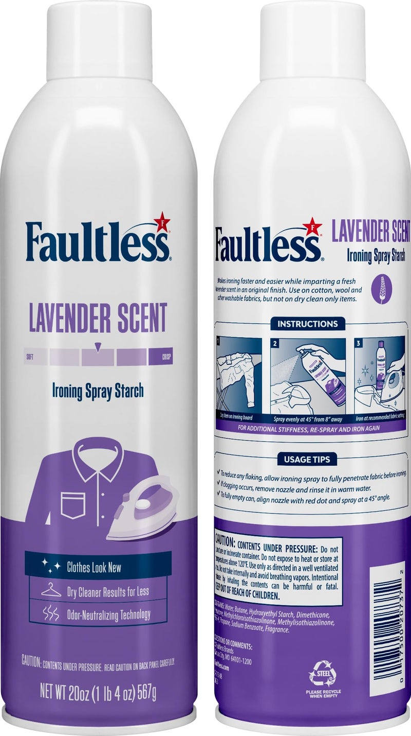 Faultless Laundry Starch Spray, Faultless Lavender Aerosol Starch 20 oz Cans for a Smooth Iron Glide on Clothes & Fabric Even Spray, Easy Iron Glide, No Reside (Pack of 4) - Image 2